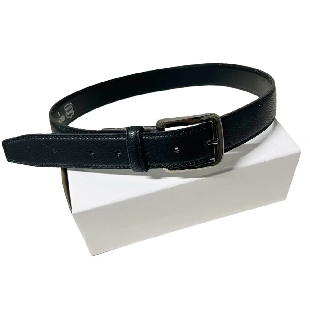 NWT Revonah Black Pebbled Leather Men's Belt Sz S Silver Tone Buckle